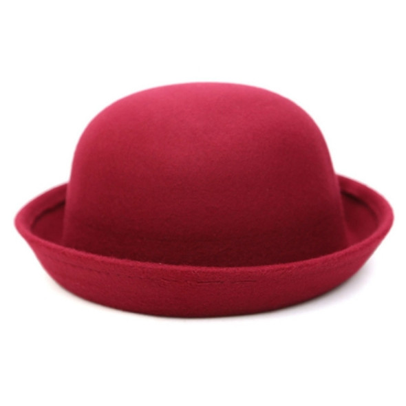 Autumn and Winter Women Simple British Style Felt Hat Rolled Brim Dome Wool Hat(Fuchsia)