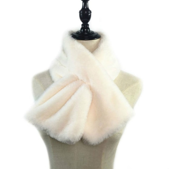 Women Winter Thicken Plush Faux Rabbit Fur Scarf Solid Color Warmer Neckerchief, Size:96 x 15cm(White)
