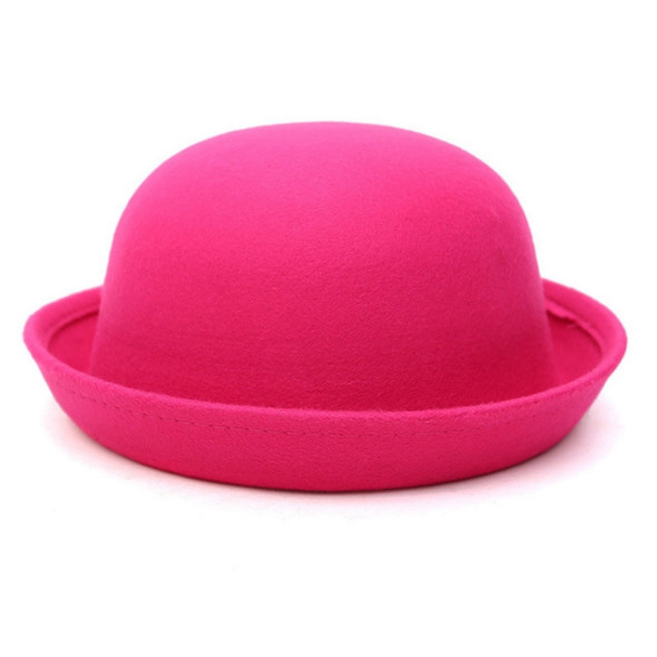 Autumn and Winter Women Simple British Style Felt Hat Rolled Brim Dome Wool Hat(Rose Red)
