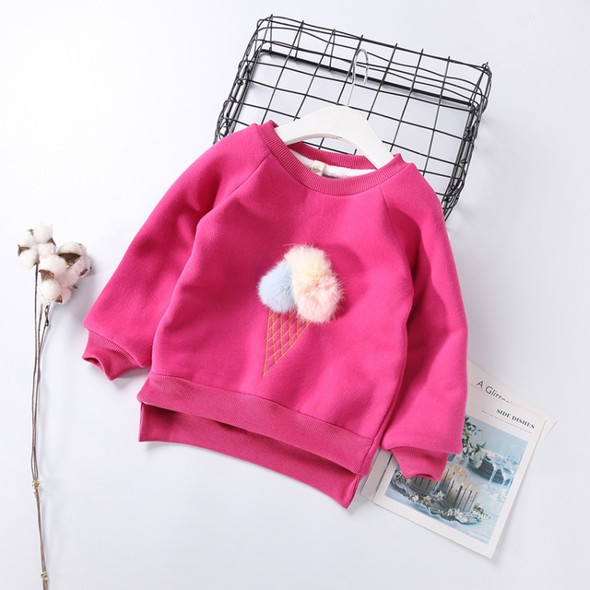 Children Baby Autumn Cartoon Stereo Hair Ball Ice Cream Casual Pullover, Height:15（130cm）(Rose Red)