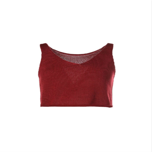 Spring Solid Color Knit Sling V-neck Sleeveless Vest, Size:  One Size( Jujube Red )