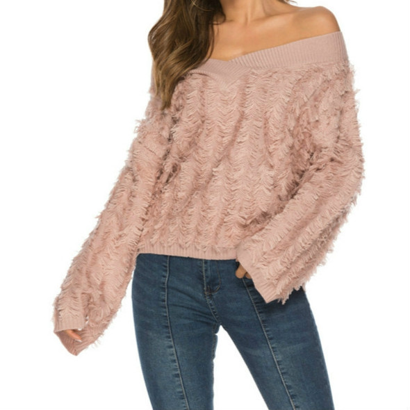 Spring Women's Sexy V-neck Personality Tassel Sweater, Size:  One Size( Pink )