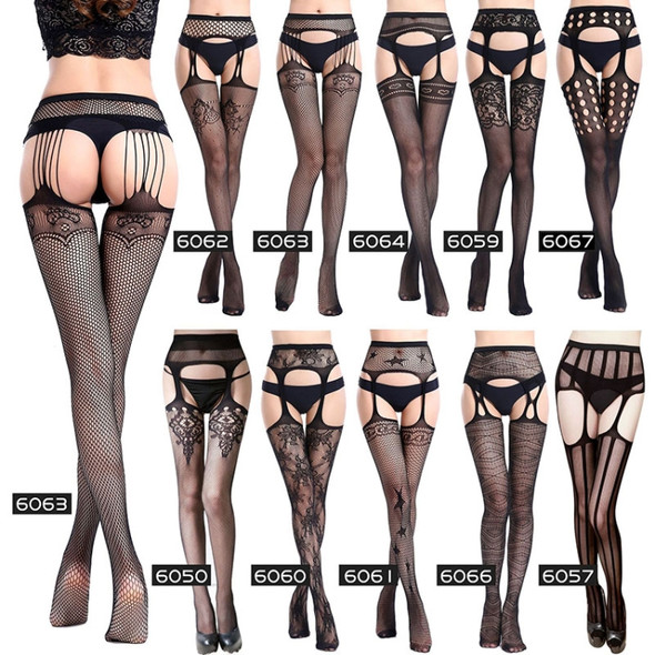 3 PCS Hollow Out Tights Lace Sexy Stockings Female Thigh High Fishnet Embroidery Transparent Pantyhose Women Black Lace Hosiery, Size:One size fit (white card + OPP)(6077)