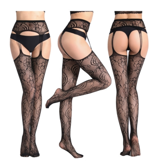 3 PCS Hollow Out Tights Lace Sexy Stockings Female Thigh High Fishnet Embroidery Transparent Pantyhose Women Black Lace Hosiery, Size:One size fit (white card + OPP)(6090)