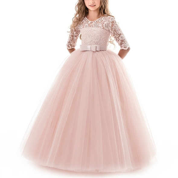 Girls Party Dress Children Clothing Bridesmaid Wedding Flower Girl Princess Dress, Height:160cm(Pink)