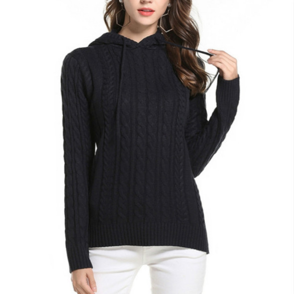 Autumn and Winter Casual Women Sweater Hooded Sweater, Size: M(Black)