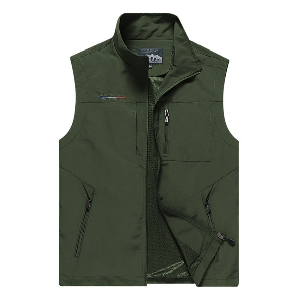 Men Sleeveless Stand Collar Loose Vest Multi-pockets Vest (Color:Army Green Size:L)