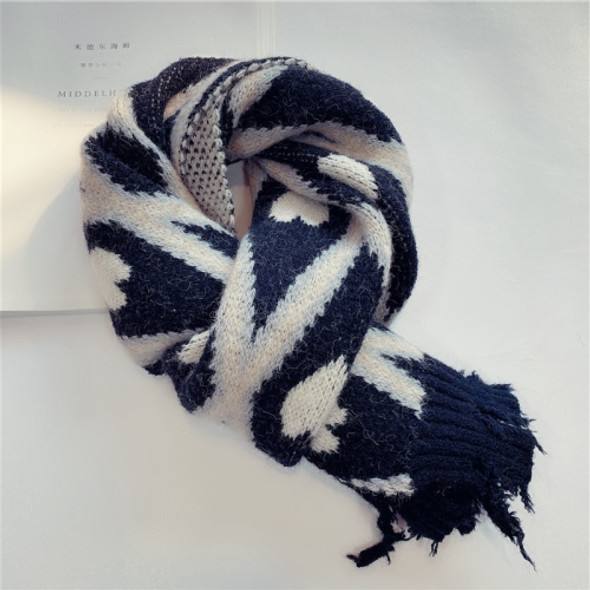 Winter Diamond Love-heart Pattern Warm Tassel Knitted Scarf Woolen Cold-Proof Children Bib, Size:130 x 20cm(Black)