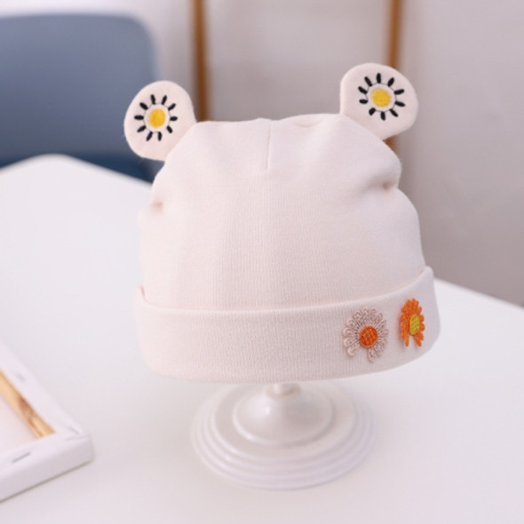 MZ9688 Daisy Embroidery Pattern Baby Skullcap Autumn Newborn Cap, Size: About 17cm (with Cotton)(Beige)