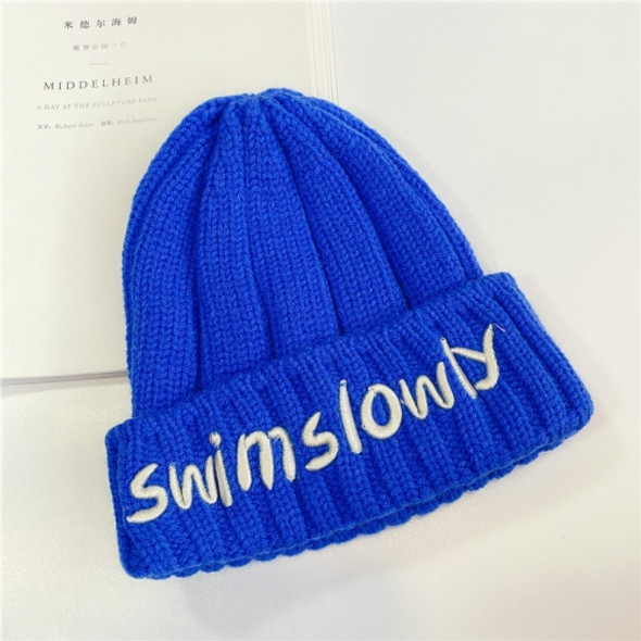 Autumn And Winter Children Wool Warm Letter Embroidery Pattern Knitted Cap, Size: 45-52cm(Royal Blue)