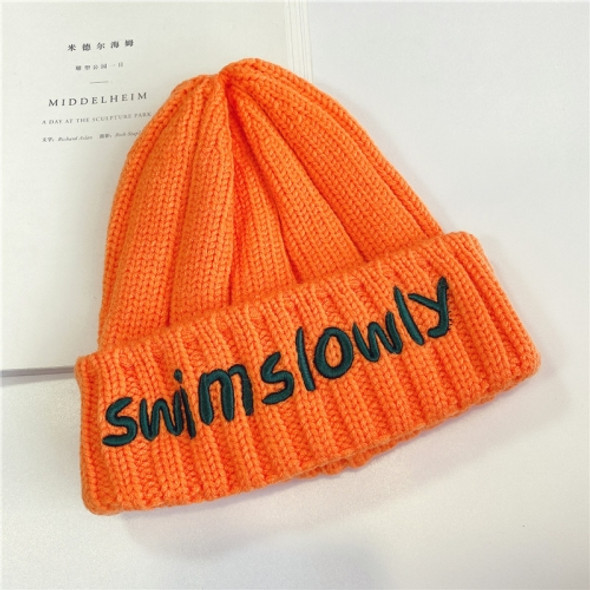 Autumn And Winter Children Wool Warm Letter Embroidery Pattern Knitted Cap, Size: 45-52cm(Orange)