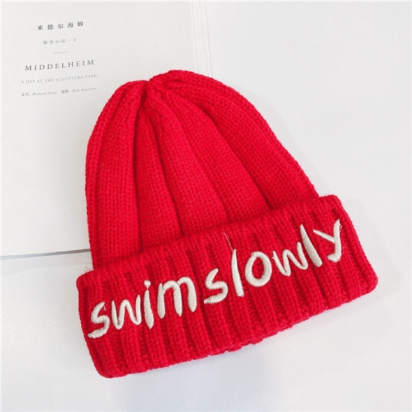 Autumn And Winter Children Wool Warm Letter Embroidery Pattern Knitted Cap, Size: 45-52cm(Big Red)