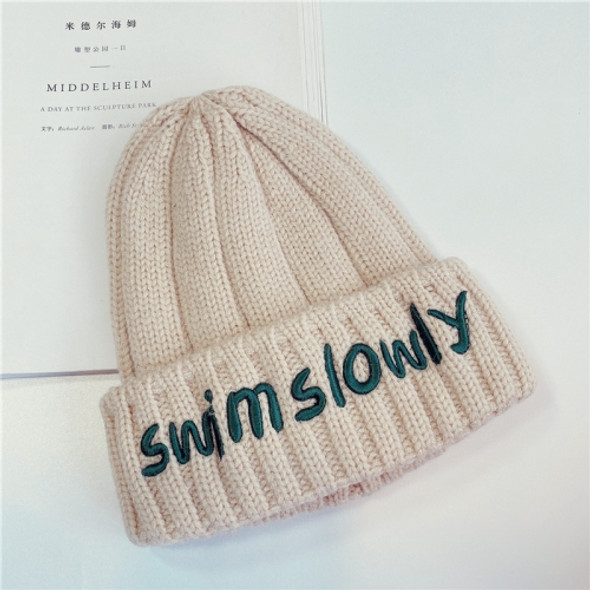 Autumn And Winter Children Wool Warm Letter Embroidery Pattern Knitted Cap, Size: 45-52cm(Beige)