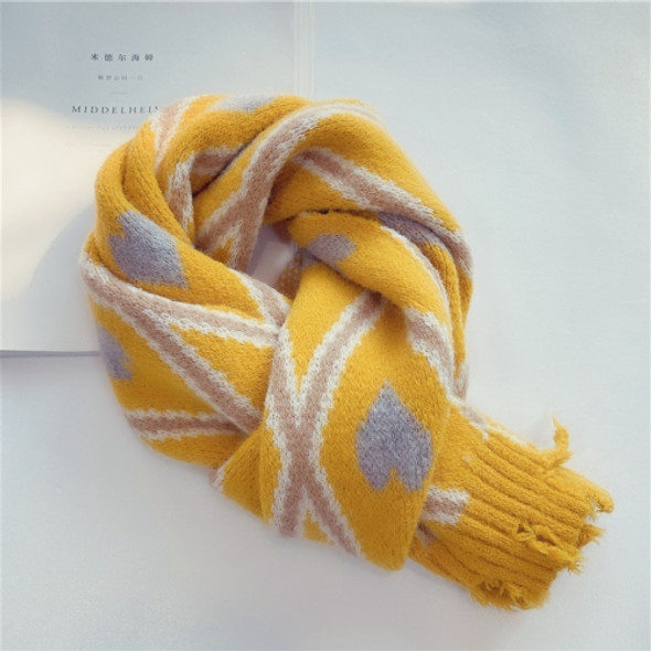 Winter Diamond Love-heart Pattern Warm Tassel Knitted Scarf Woolen Cold-Proof Children Bib, Size:130 x 20cm(Yellow)