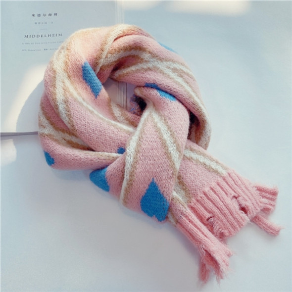 Winter Diamond Love-heart Pattern Warm Tassel Knitted Scarf Woolen Cold-Proof Children Bib, Size:130 x 20cm(Pink)