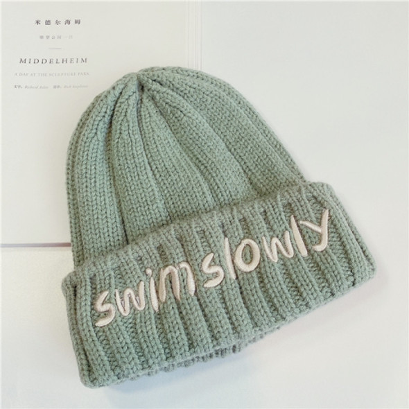 Autumn And Winter Children Wool Warm Letter Embroidery Pattern Knitted Cap, Size: 45-52cm(Bean Green)