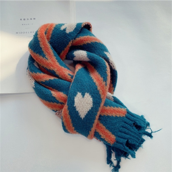 Winter Diamond Love-heart Pattern Warm Tassel Knitted Scarf Woolen Cold-Proof Children Bib, Size:130 x 20cm(Blue)