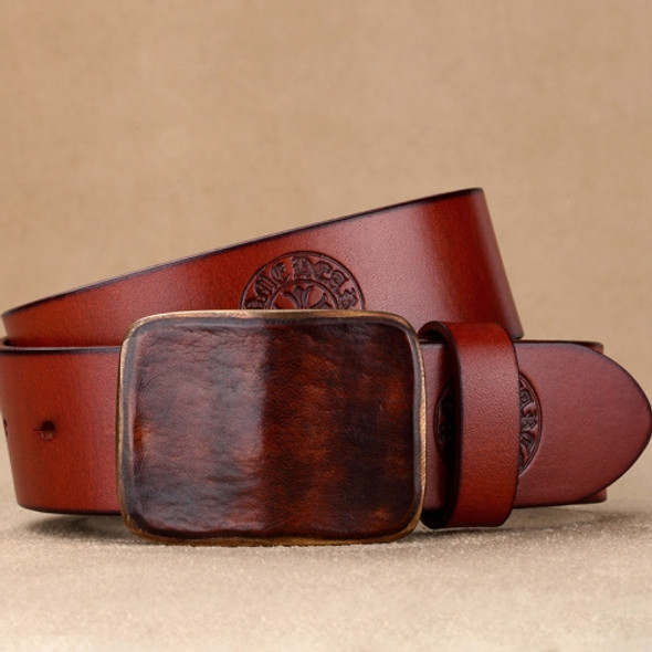 Copper Buckle Full-grain Leather Men Belt, Length (CM): 125cm(Brown)