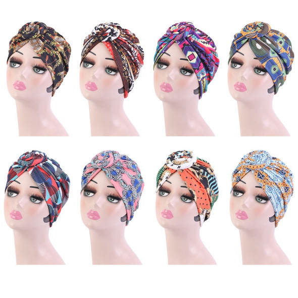 3 PCS TJM-342 Cotton Whirlpool Flower Shape Turban Hat(Rhombus Pink)