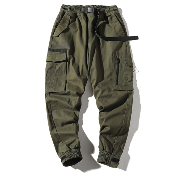 Fashion Casual Zipper Pocket Beam Foot Overalls for Men (Color:Army Green Size:XXXXL)