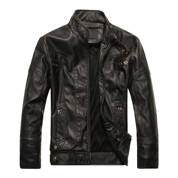 Men Plus Velvet Fashion Leather Jacket Motorcycle Coat (Color:Black Size:XXXL)