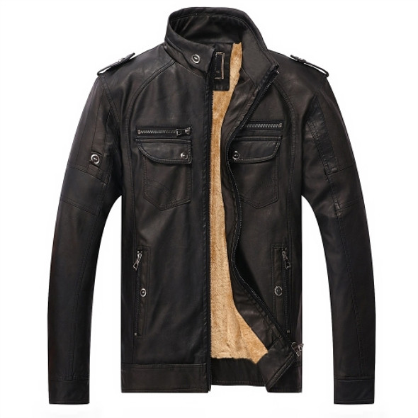 Men Plus Velvet Loose Leather Jacket Coat (Color:Black Size:L)