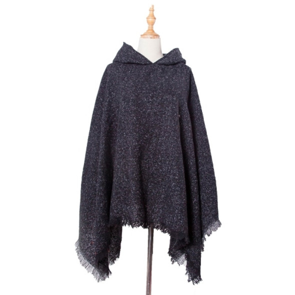 Spring Autumn Winter Checkered Pattern Hooded Cloak Shawl Scarf, Length (CM): 135cm(DP3-01 Black)