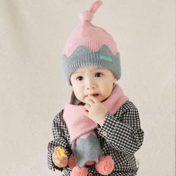 MZ9964 2 In 1 Crown Pattern Autumn And Winter Warmth Thickening Woolen Hat Baby Hat + Scarf Set(Pink)