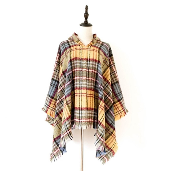 Spring Autumn Winter Checkered Pattern Hooded Cloak Shawl Scarf, Length (CM): 135cm(DP-05 Yellow)