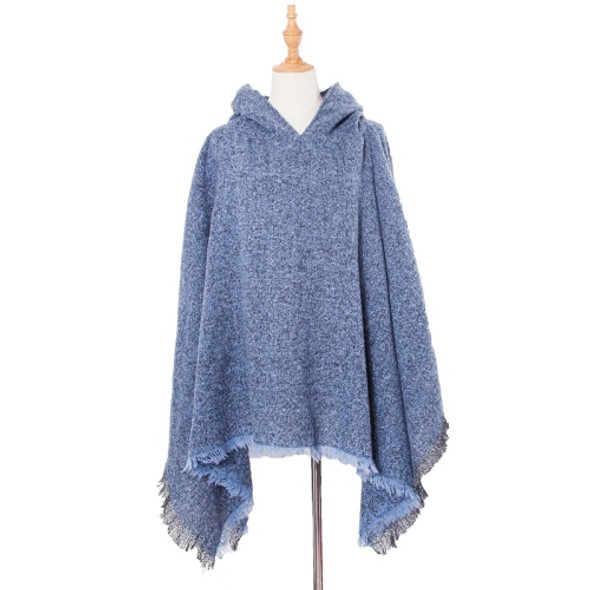 Spring Autumn Winter Checkered Pattern Hooded Cloak Shawl Scarf, Length (CM): 135cm(DP3-07 Denim Blue)