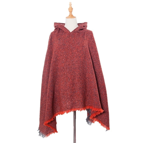 Spring Autumn Winter Checkered Pattern Hooded Cloak Shawl Scarf, Length (CM): 135cm(DP3-03 Red)