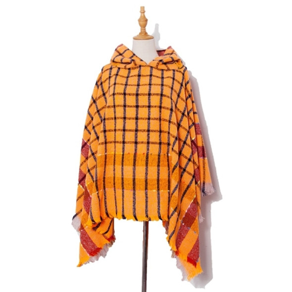 Spring Autumn Winter Checkered Pattern Hooded Cloak Shawl Scarf, Length (CM): 135cm(DP2-05 Yellow)