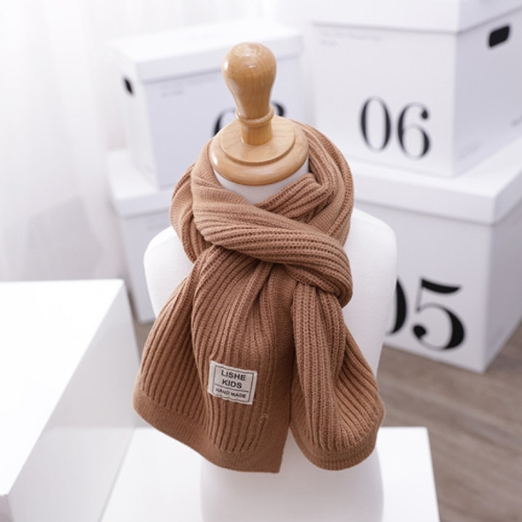 WJ8657 Solid Color Children Scarf Winter Knitted Scarf Warm Wool Baby Scarf, Length (CM): 125cm(Light Brown)