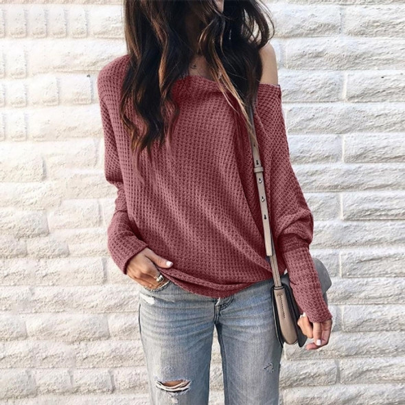 Long Sleeve Loose Printed One-shoulder Knit Shirt (Color:Pink Size:XXXXXL)
