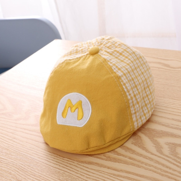 MZ9741 Embroidered Letter Lattice Hat Children Autumn Simple Beret, Size: Around 48cm(Yellow)