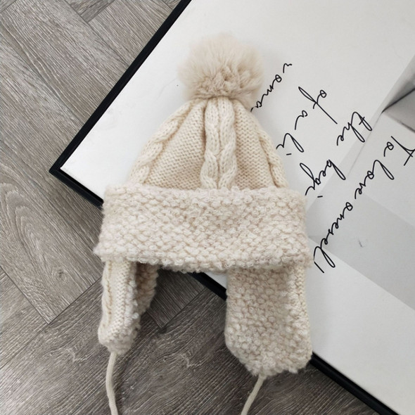 Autumn and Winter Sweet Twist Shape Ear Protection Wool Hat Warm Riding Fur Ball Knitted Hat, Colour: Apricot(Free size)