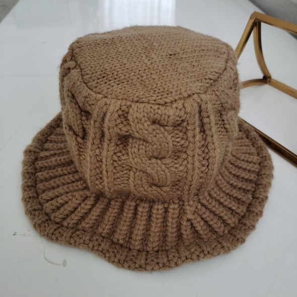 Autumn and Winter Knitted Woolen Hat All-Match Warm Fisherman Hat Twist Bucket Hat, Size: M (56-58cm)(Khaki)