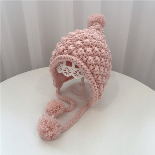 Hand-Woven Children Knitted Ear Protection Hat Autumn and Winter Thickened Baby Pineapple Grain Woolen Hat, Size: 48-53cm Head Circumference(Pink)