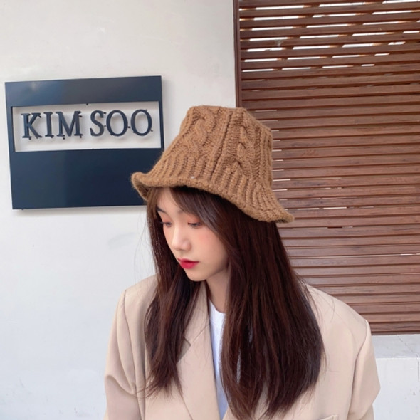 Autumn and Winter Knitted Woolen Hat All-Match Warm Fisherman Hat Twist Bucket Hat, Size: M (56-58cm)(Brown)
