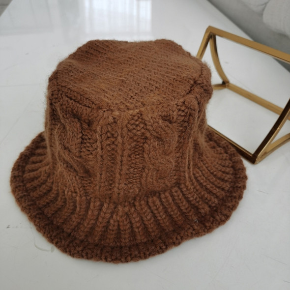 Autumn and Winter Knitted Woolen Hat All-Match Warm Fisherman Hat Twist Bucket Hat, Size: M (56-58cm)(Brown)