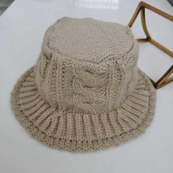 Autumn and Winter Knitted Woolen Hat All-Match Warm Fisherman Hat Twist Bucket Hat, Size: M (56-58cm)(Apricot)