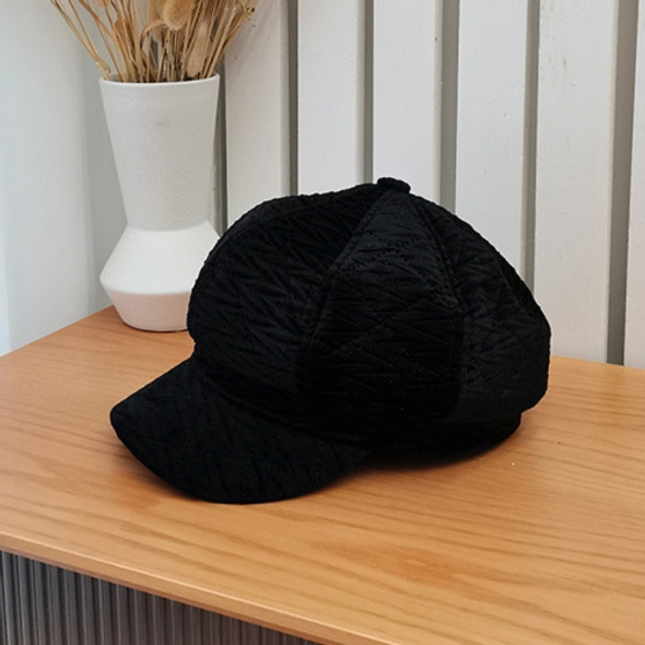 Autumn and Winter Wild Beret British Retro Newsboy Octagonal Hat, Size: M (56-58cm)(Black)