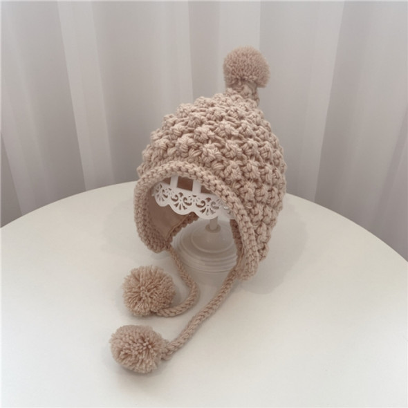 Hand-Woven Children Knitted Ear Protection Hat Autumn and Winter Thickened Baby Pineapple Grain Woolen Hat, Size: 48-53cm Head Circumference(Khaki)