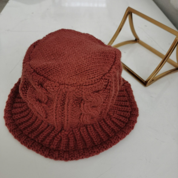Autumn and Winter Knitted Woolen Hat All-Match Warm Fisherman Hat Twist Bucket Hat, Size: M (56-58cm)(Red Wine)