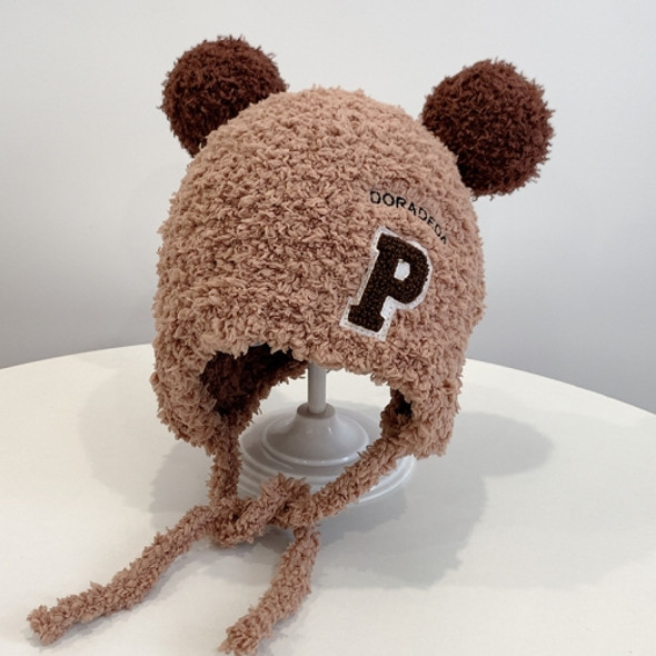 MZ9847 Letter Double Wool Ball Baby Knitted Hat Children Winter Warm Woolen Hat, Size: Suitable for Baby Aged 1-4(Brown)