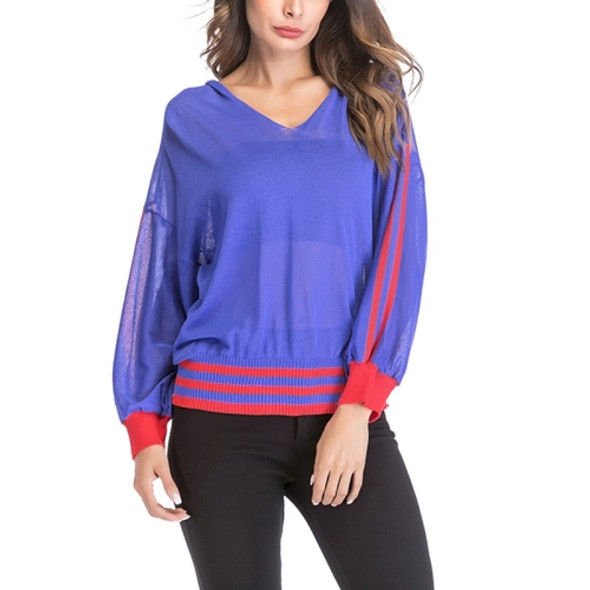Long-sleeved Loose Hooded Sweater (Color:Blue Size:XL)