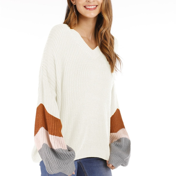 Fashion Casual V-neck Sweater (Color:White Size:L)