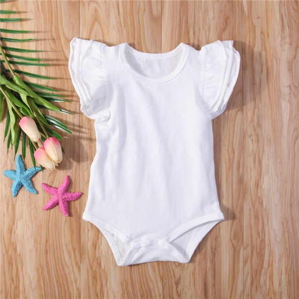 Summer Baby Cotton Ruffled Short-sleeved Round Neck Triangle Romper, Size:90cm(White)