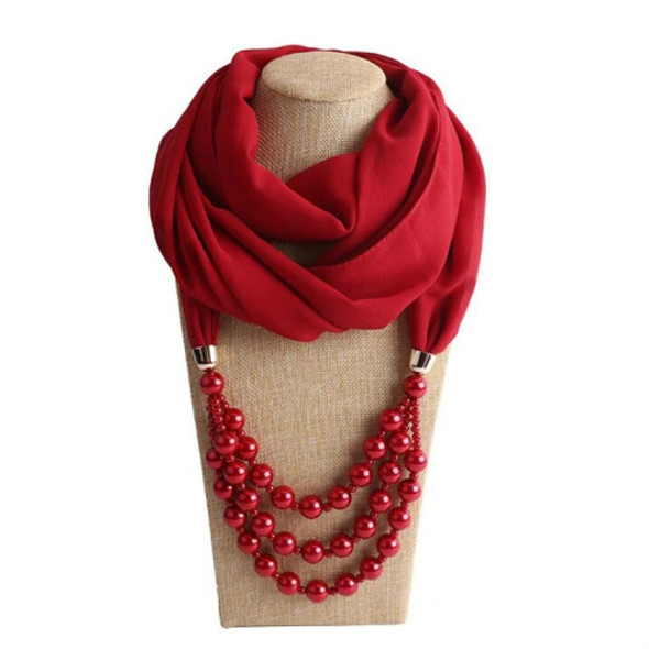 2 PCS National Style Scarf with Imitation Pearl Necklace(Wine red)