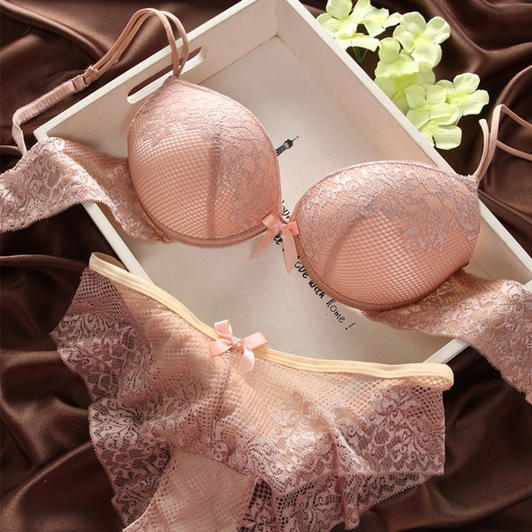 Lace Sexy Thin Underwear Vintage Solid Color Bra Set, Size:70B(Skin)